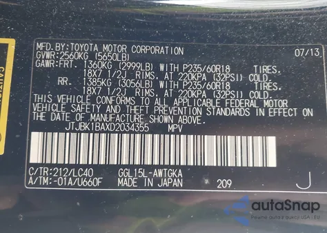 2013 Lexus Rx 350 z USA, uszkodzony, nr VIN JTJBK1BAXD2034355